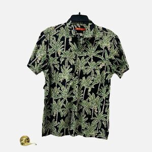 Tori Richard Black W/Green Tropical Palm Trees Hawaiian Shirt Size Medium